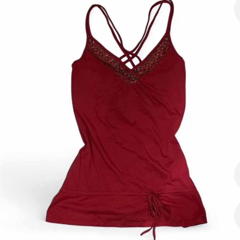 Garage Burgundy Strappy Tank with Lace Accent